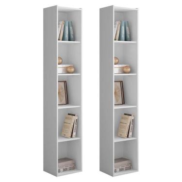 Imagem de Kit 2 Estantes Livreiro Multiuso Janaína 5 Nichos Branco