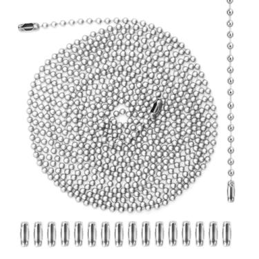 Imagem de Corrente para ventilador de teto de 300 cm, extensão de corrente de metal com 20 conectores, cordão de corrente de contas de 3 mm, puxador de luz de banheiro, corrente de puxar, artesanato, faça você