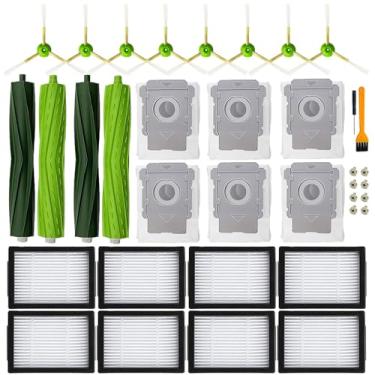 Imagem de Peças de reposição para iRobot Roomba i3 i3+ i7 i7+ i4 i4+ i5 i5+ j5 j5+J7 i2 i6 i6+i8 i8+/Plus E5 E6 E7 I & E & J Series Aspirador de pó, 2 conjuntos de escovas de borracha, 8 filtros, 8 escovas