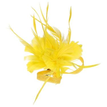 Imagem de KALLORY Bonés Fascinator prendedor de cabelo, chapéus de cetim acessório de cabelo para igreja nupcial acessórios de cabelo para festa de chá de casamento, amarelo