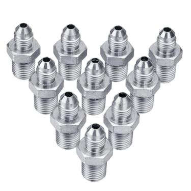Imagem de Racewill Pacote com 10 adaptadores de mangueira hidráulica: 1/10.2 cm JIC 37° macho x 1/10.2 cm NPT macho, conectores de tubo reto com tampa de proteção