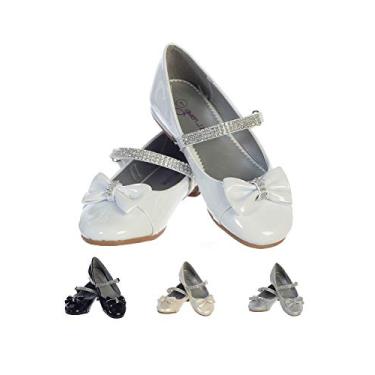 Imagem de Gwen & Zoe sapato social feminino para casamentos, Natal e festas – Sapatilhas para meninas grandes e pequenas, infantil, primeira comunhão, Páscoa, sapatos de princesa para vestir, sapatos para meninas com tira de strass, Branco, 4 Big Kid
