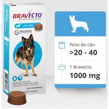 Imagem de Bravecto Cães 20 A 40kg 1000mg Antipulgas E Carrapatos - MSD Saúde Ani