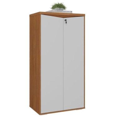 Imagem de Armário Para Escritório 2 Portas Com Chave 3 Prateleiras Branco/freijó