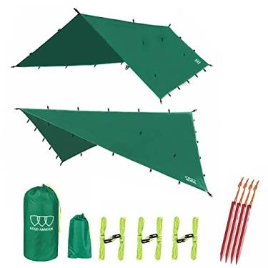Imagem de Gold Armour Rede de lona Rainfly, capa de chuva premium de 4,5 m/3,6 m/2,4 m, capa de proteção de acampamento ultraleve impermeável para abrigo de acampamento, acessórios de sobrevivência para barraca de acampamento (verde 3 m x 3 m)