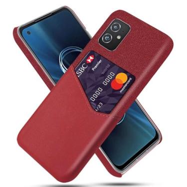 Imagem de Capa para Asus Zenfone 8 ZS590KS,Tela e tampa de couro PU,Antideslizante,360°cobertura completa à prova de choque com 1 slot de cartão atrás,Prevenção de queda-Red