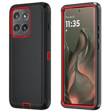 Imagem de Qinmay Capa de telefone para Motorola Moto Edge 5G 2025, capa de telefone resistente à prova de choque e à prova de quedas de 3 camadas para Moto Edge 2025 (preto vermelho)