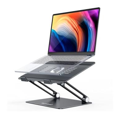 Imagem de Suporte de Mesa Ajustável Ln09 para Notebook Preto, Elevado ao Nível dos Olhos, Ajuste de 90° e Base Resistente, Compatível com Laptops de 10" a 17,3", Design Portátil e Acabamento em Alumínio