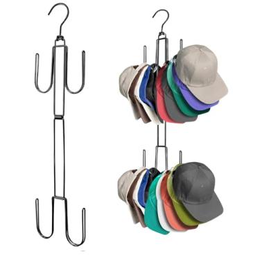 Imagem de Organizador de chapéu dobrável para armário, cabide de metal para bonés de beisebol, rack de armário com 4 ganchos grandes para mais de 20 bonés, ganchos de rotação de 360 graus para economia de