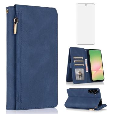 Imagem de Asuwish Capa carteira compatível com Samsung Galaxy A56 5G, protetor de tela de vidro temperado e zíper retrô de couro, suporte para cartão, acessórios para celular para A 56 56A LTE mulheres homens