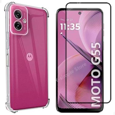 Imagem de [GL CASES] Capa G55 Capinha Moto G55 Case Slim Clear Anti Impacto Reforçada Silicone Transparente Flexível Anti Choque Com Proteção De Câmera + Pelicula Motorola Moto G55 Vidro 3D Cobertura Total
