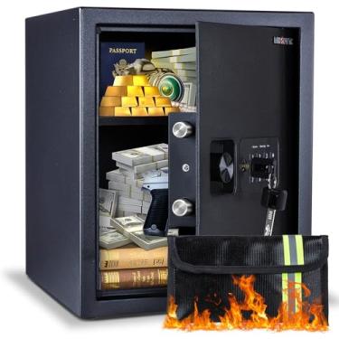 Imagem de SAFESafe Box, cofre de casa de 4 metros cúbicos, teclado digital eletrônico, sistema de alarme, cofre para dinheiro com bolsa à prova de fogo, prateleira removível, pequeno cofre para documentos de