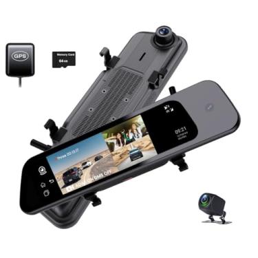 Imagem de 3 canais Dash Cam 4G LTE Espelho retrovisor DVR para carro, tela sensível ao toque de 10 polegadas, Android 10.0 2 GB + 32 GB, suporta controle de aplicativo WiFi, gravador GPS Navi ADAS, visão