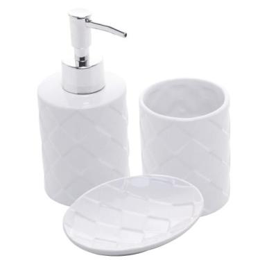 Imagem de Kit Banheiro Lavabo Branco com Dispenser 3 Peças 4486 Prata - Lyor