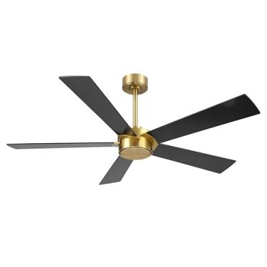 Imagem de ELEHINSER Ventilador de teto de 137 cm, sem luz, controle remoto, motor CC reversível, silencioso, de 6 velocidades, 5 compensados, ventilador de teto para cozinha, quarto, sala de estar, preto