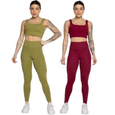 Imagem de KIT 2 Conjunto Top Alça Grossa e Calça Smart Serra e Mar Alta Compressão Academia Moda Fitness-Feminino
