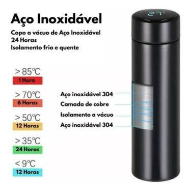 Imagem de Garrafa Térmica Em Aço Inox Com Termômetro Led Digital 400ml - Ecos, P