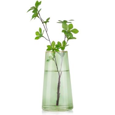 Imagem de WHJY Vaso de vidro transparente verde de 23 cm para mesa de centro de mesa, decoração de casa, vaso de flores, garrafas de vidro modernas, decorativo-verde