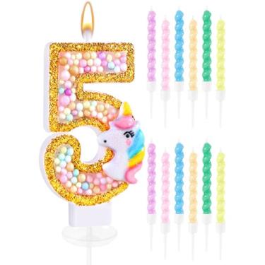 Imagem de Swooflia Vela de aniversário número 5 para bolo – velas a granel para meninas de 5 anos fofas decorações de festa douradas