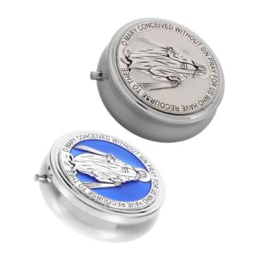 Imagem de SUPVOX 2 peças organizador de joias religiosas elegante caixa de rosário de metal com espelho para lembranças e lembranças de primeira comunhão, armazenamento compacto para design de contas e