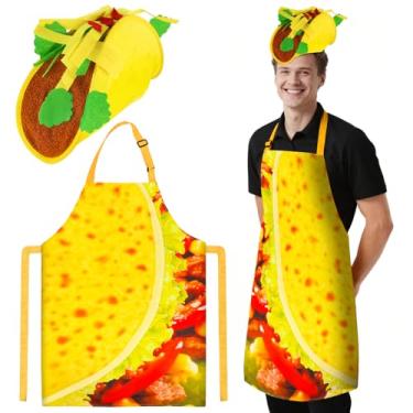 Imagem de Beelittle Fantasia de taco, comida divertida, unissex, adulto, chapéu de taco, avental mexicano, avental de pescoço pendurado, festival de comida de Halloween, Amarelo, one size fits most