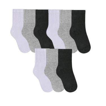 Imagem de Kit Com 9 Pares De Meias Cano Médio Infantil Algodão Selene, Misto, M 