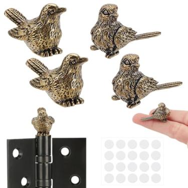 Imagem de AHANDMAKER 4 peças de cabeças de dobradiça de pardal de latão decorativo enfeite de pássaro dourado antigo conjunto de dobradiça de porta para decoração de mesa de escritório em casa, estatuetas