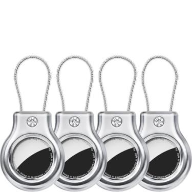 Imagem de Ljusmicker Suporte de metal para Airtag com trava segura, chaveiro impermeável para AirTags, pacote com 4, acessórios para GPS Localizador de itens, bagagem, bolsa, chave, animal de estimação, prata