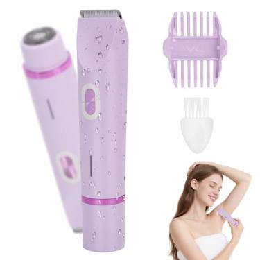 Imagem de Aparador de biquíni para mulheres, barbeador elétrico de cabeça dupla 2 em 1 para mulheres, aparador de biquíni Ipx7 para pêlos pubianos, sem fio para área privada feminina, molhado e seco (roxo)