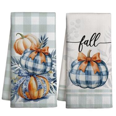 Imagem de Conjunto de toalhas de cozinha de abóbora com 2 panos de prato de outono para cozinha, banheiro, decoração de casa, toalhas de chá de outono para presentes de limpeza para inauguração de casa, Dia de