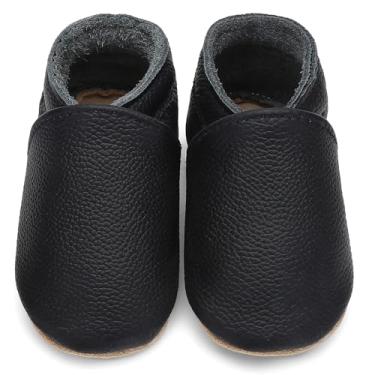 Imagem de Aijoviko Botas de couro genuíno para bebês, sola macia, sapatos de caminhada flexíveis e respiráveis para primeiros andadores, meninos e meninas, Preto, 18-24 Months Toddler