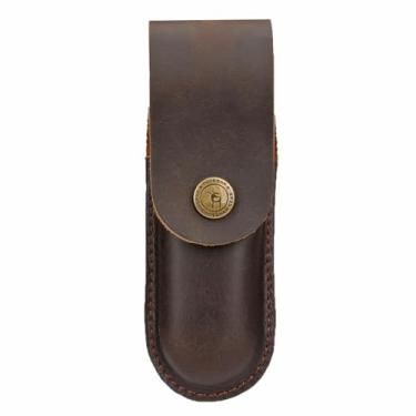 Imagem de Tourbon – Bainha dobrável para canivete dobrável de 12,7 cm com alça de cinto de 5 cm, estojo para facas de couro, coldre e fecho de pressão EDC para atividades ao ar livre, escalada, acampamento