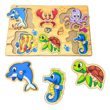 Imagem de Quebra-cabeça Infantil com Pinos Painel Divertido Fundo do Mar - Manin