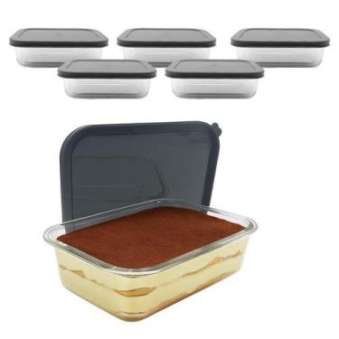 Imagem de Kit 5 Pote De Vidro Com Tampa Hermética Retangular Forno Microondas 15