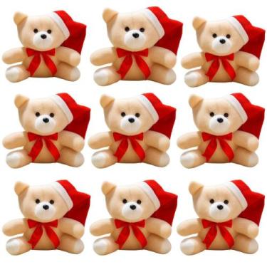 Imagem de Kit 10 Ursos Papai Noel Com Gorro e Laço Enfeite de Pelúcia e Cestas P