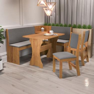 Imagem de Canto Alemão Hard com 2 Cadeiras Marrom/Veludo Cinza - Viero Móveis