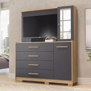 Imagem de Cômoda Com Painel 4 Gaveta 2 Portas Espelho Ilhabela - Albatroz, Natur