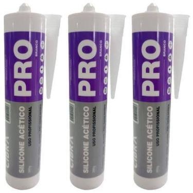 Imagem de Kit 3 Selante Acético Pro Branco Uso Profissional Cibra Flex 260g