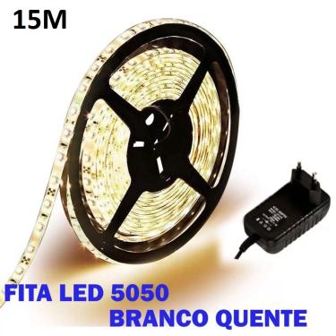 Imagem de Fita De Led Branco quente 5050 15 Metros Para Decoração Com Fonte 5amp