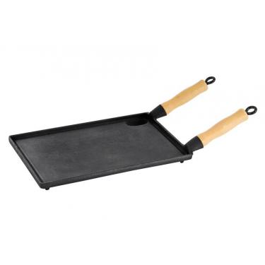 Imagem de Bifeteira Chapa Ferro Fundido Com Cabos De Madeira 25x35 Cm