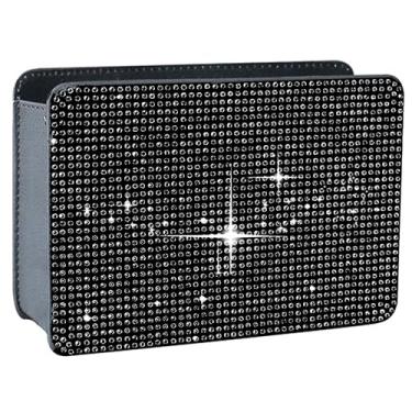 Imagem de MINGZAIQIPEI Caixote do lixo dobrável de couro brilhante com strass de cristal, suporte organizador universal para SUV caminhão automotivo (preto)