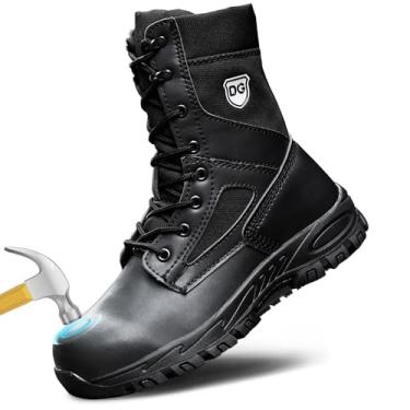 Imagem de DINGGU Botas masculinas impermeáveis com bico de aço, indestrutíveis, antiderrapantes, para trabalho, sapatos de construção de bico composto, preto, 40