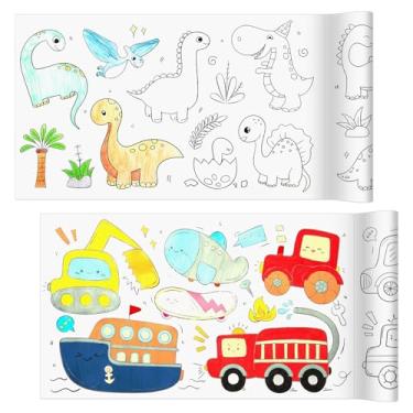 Imagem de Rolo de papel para colorir infantil, 2 rolos de papel de desenho, rolos adesivos para crianças, rolos de colorir para crianças, crianças, jovens, artistas, presentes, 30 x 299 cm (dinossauros e