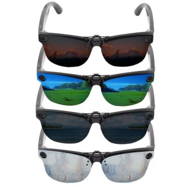 Imagem de HCHRVR Clipe polarizado compatível com Ray-Ban Meta Wayfarer (RW4008 tamanho G padrão 53-22) Clipe de mudança de cor para óculos inteligentes (4 peças, tamanho G)