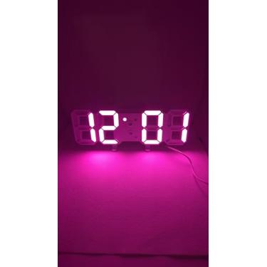 Imagem de Relógio de Parede e Mesa Digital 3D LED, Despertador Moderno com Termômetro e Data, Brilho Automático, Design Decorativo para Sala Quarto e Escritório (USB) (Display Rosa)