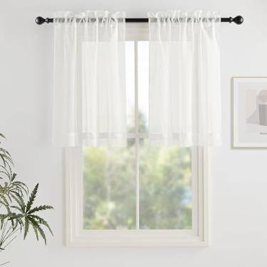 Imagem de Cortina transparente esmagada, sala de estar, cozinha, sala de estar, esmagamento de voile transparente, sanefas de janela com filtro de luz para sala de estar, quarto, 86 cm L x 61 cm C, 1 par, bege