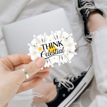 Imagem de Adesivo Think Celestial com 3 peças, decalque de vinil cósmico com citação inspiradora sol e lua, adesivo estético do universo galáxia espiritual para laptop, garrafa de água, carro, caderno