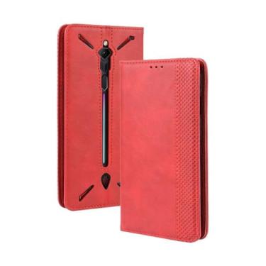 Imagem de Capa para ZTE Nubia Red Magic 3S,Retro Flip magnético,Caso de telefone de couro PU,Design de carteira com 3 slots de cartão e 1 clipe de dinheiro -Red