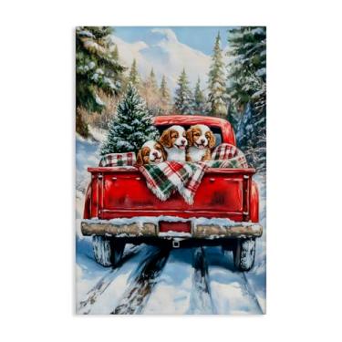 Imagem de Stupell Industries Arte de parede em tela trio de filhotes de caminhão de Natal, design por Petal Prints Design, 61 x 40 cm