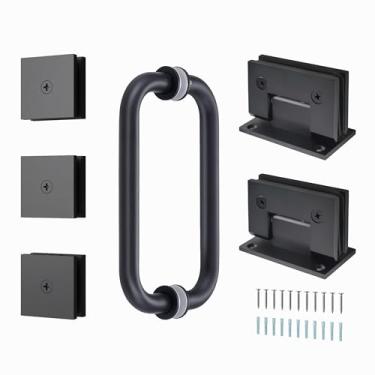 Imagem de Kit de ferragens para porta de chuveiro para vidro temperado de 8 mm a 10 mm, acessórios de ferragens de 2 dobradiças de porta de chuveiro, 3 braçadeiras de vidro e uma alça redonda de 20 cm